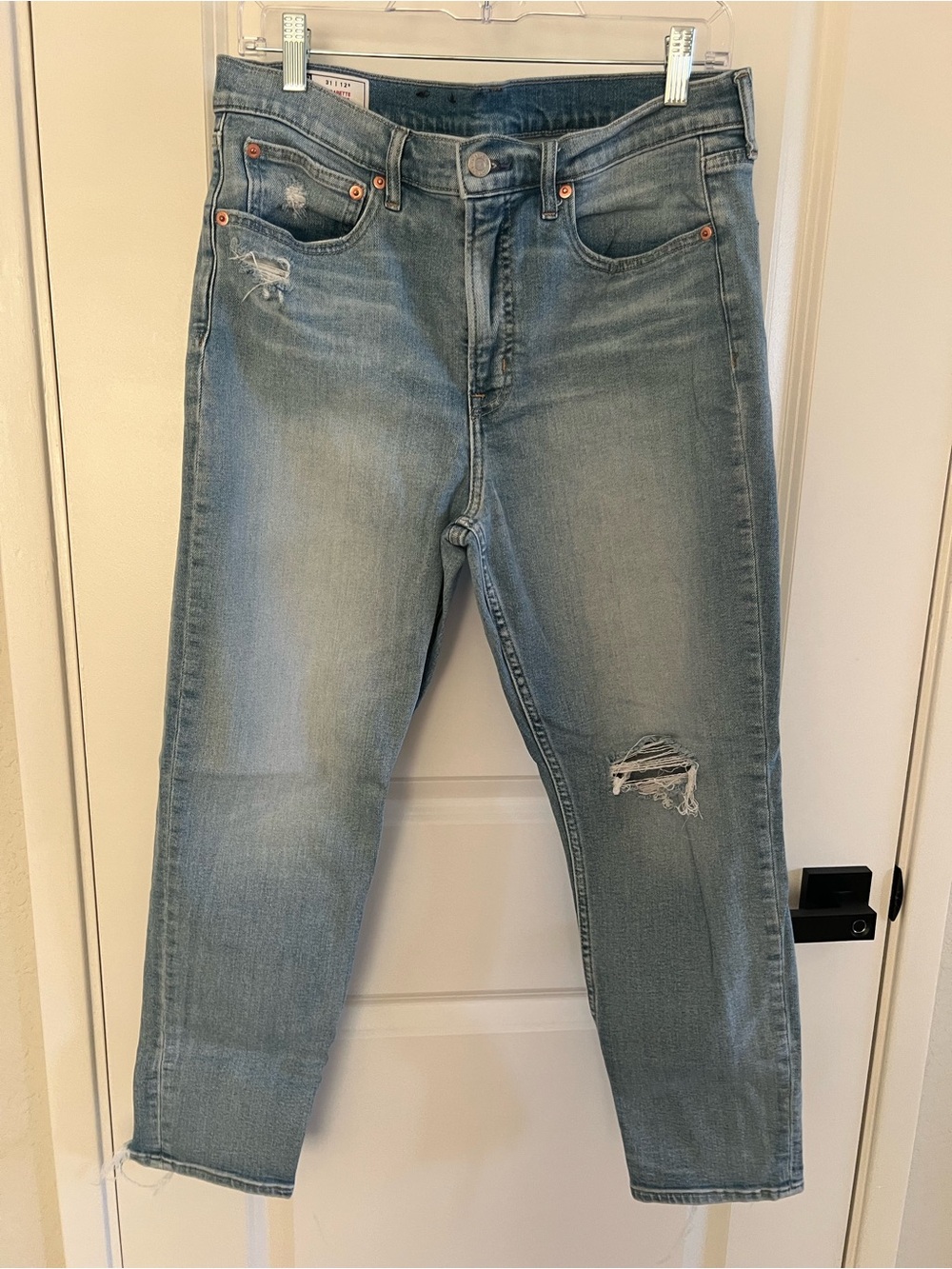 GAP Cigarette High Rise Light Blue Distressed Straight Jeans